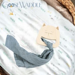 Goose Waddle Kitty Wooden Teether and Gray Blankie